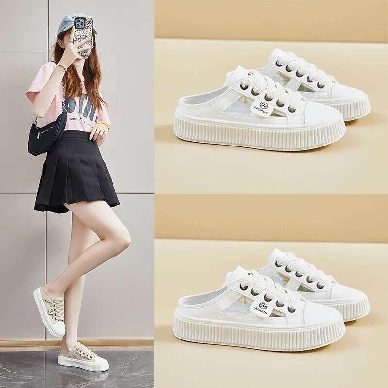 Product Introduction of Baotou Half Slippers Small White Female Hollow Breathable Student Board Platform Versatile Casual Shoes Sneaker 21