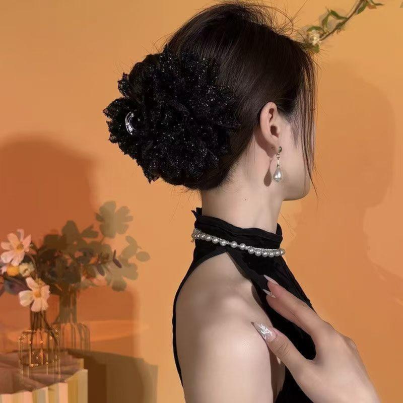 Kẹp Lấy Hoa Lưới, Chất Liệu Lụa Sáng, Hoa Ba Chiều Kẹp Tóc Đuôi Ngựa, Phụ Kiện Tóc Cao Cấp Sau Đầu, Kẹp Cá Mập Kẹp Tóc, Thiết Kế Hoa 3