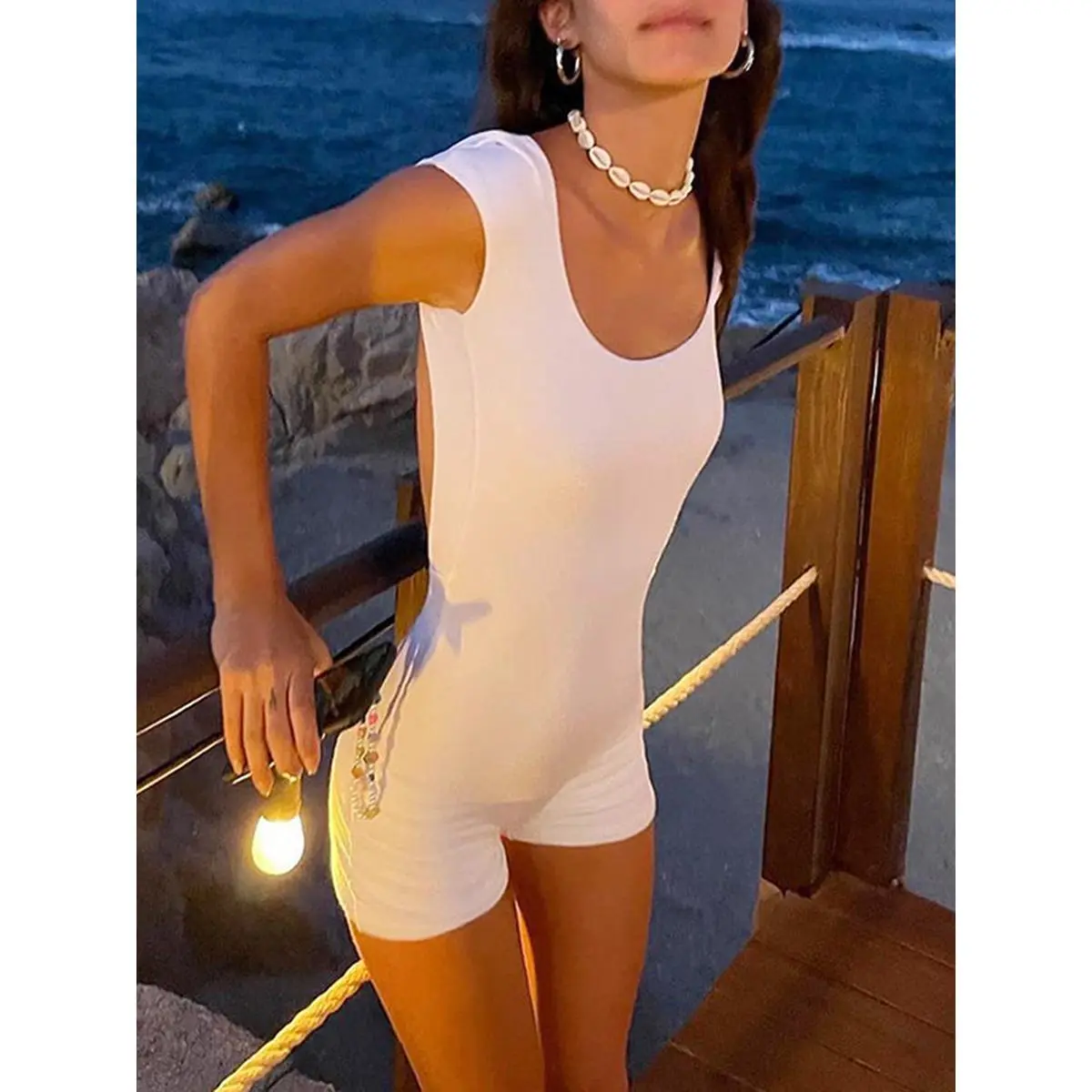 Women Short Sleeve Playsuit with Skinny Version, Solid Color Casual Style Adjustable Straps Clothing Womenswear Bodysuits