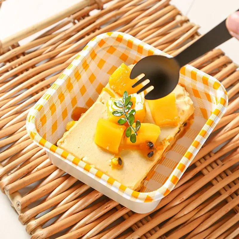 Hộp Bánh Bento Sọc Caro Họa Tiết Sắc Nét Dung Tích 450ml, Hộp Đựng Bánh Kem Tiramisu, Mousse Bento 4