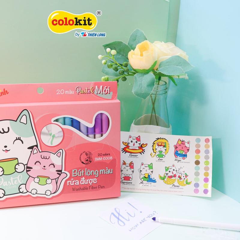 Có Quà Tặng Kèm Bút lông 20 màu Pastel Washable Fiber Pen Thiên Long Colokit SWM-C008 - Bút lông màu rửa được thích hợp trang trí sổ tay quatang be marker brush acrylic bút màu