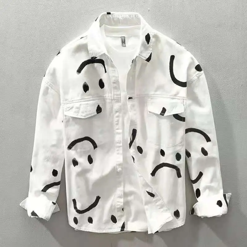 Autumn New Personalized Digital Printed Jacket Men's Coat Youth Trendy Loose Casual Long Sleeves Top Clothes Outer Wear