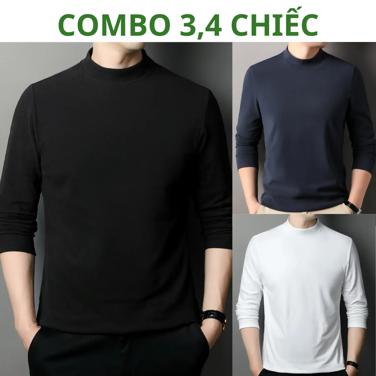 Combo 3 áo giữ nhiệt dài tay cổ 3 phân lót nỉ co giãn 4 chiều nam GMAN Thun Menswear