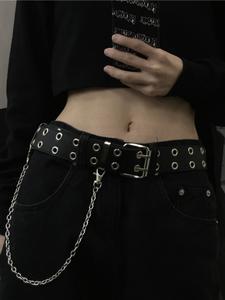 KPOP Y2Kパンクベルト – 韓国レトロダブルバックルチェーンウエストベルト 男女兼用、調節可能なゴシックハーネスストラップ、ヒップホップストリートウェアアクセサリー（ジーンズ＆スカート用）