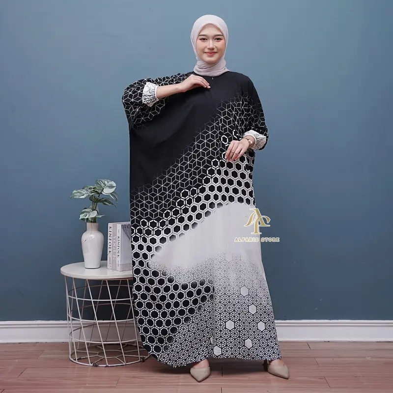 Kaftan Rayon Jumbo Motif Aruna Ginola Roma Belia Naomi Ld 180 cm Muslim Panjang Wanita Nyaman Gamis 5