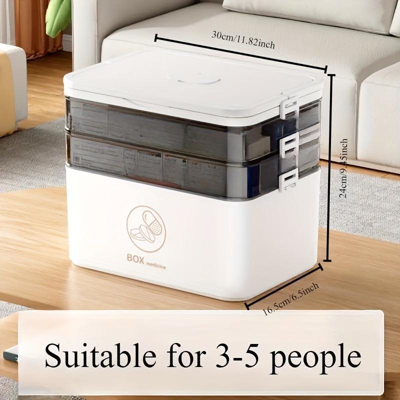 Product Introduction of Large Capacity Waterproof Medicine Storage Box, 1 Count Portable 3-layer Medicine Organizer with Snap Closure, Durable Plastic Storage Box for Home Office 3