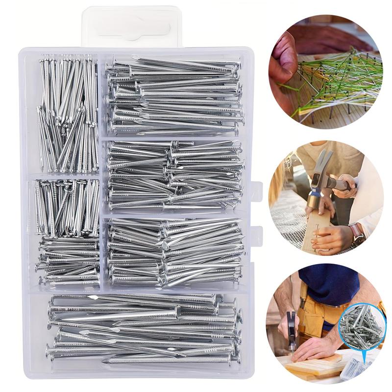 Hardware Nails Set with Storage Box, Galvanized Nails, Wall Nails, Multipurpose Hardware Nails Assortment Kit for Home & Office 2