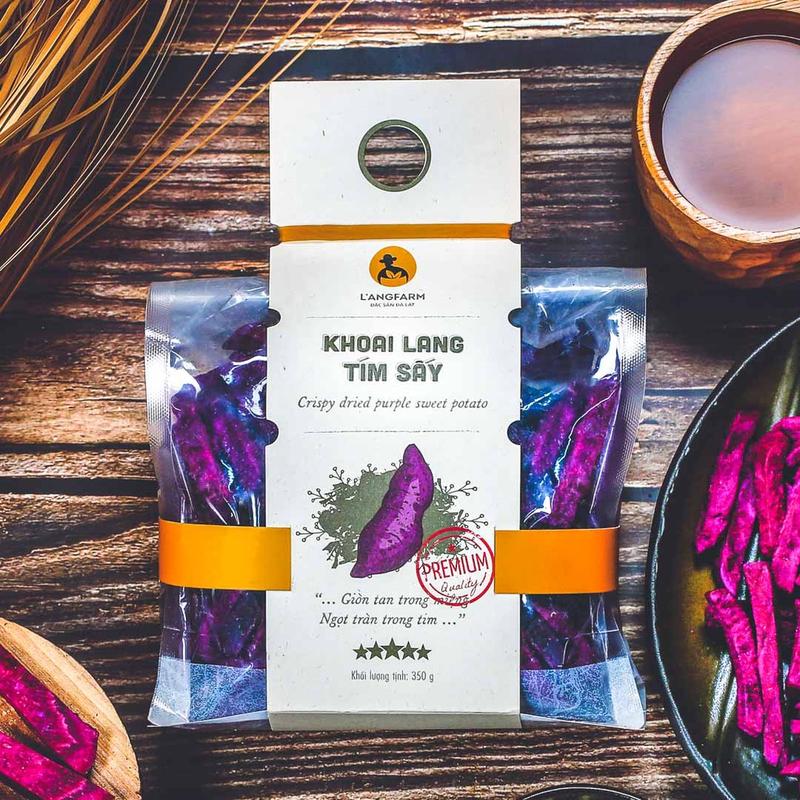 Khoai lang tím sấy giòn L'angfarm, 350g, bịch, mẫu mawashi