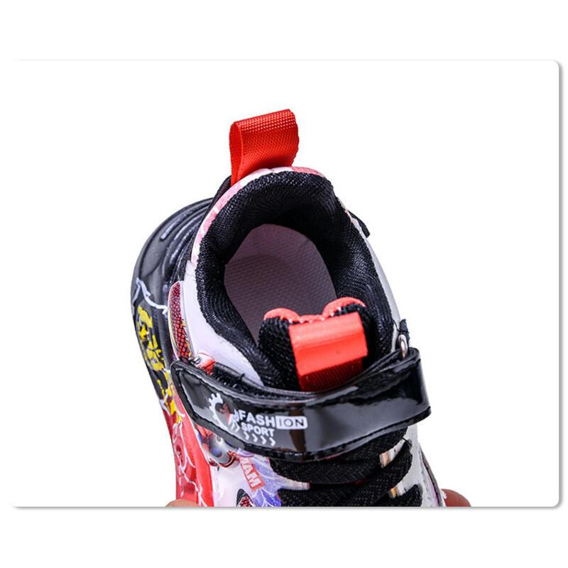 Product Introduction of 2024 Spring Autumn Lights New Children's Leather Spider Man LED Induction Light Boys' Sports and Casual Shoes 10