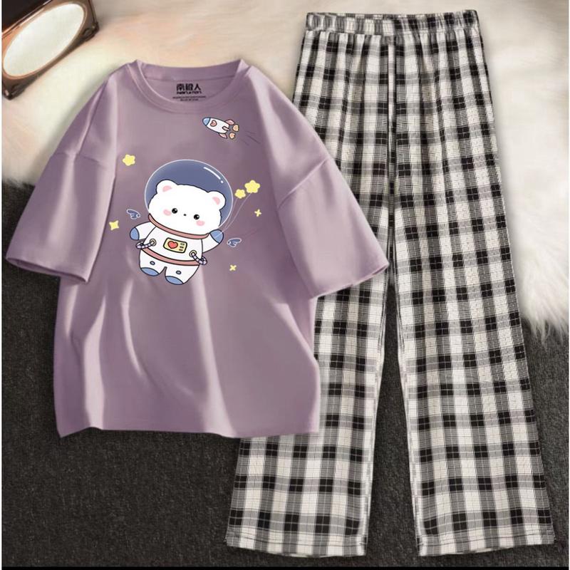 (FREESHIP) Sét Áo phông Gấu phi hành giavàquần karo, Đồ UNISEX mặc ở nhà và đi chơi, chất đẹp, mặc không xù Bé Xinh Shop  Fashion Shop 3