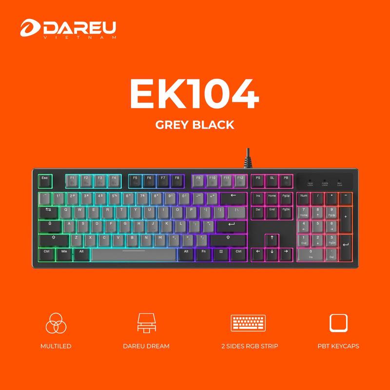 Bàn phím cơ DareU EK104 Rainbow White Black Dream Switch, 104 phím, led Rainbow, N-Key Rollover, ABS Doubleshot, Đen, Bảo hành 24 Tháng