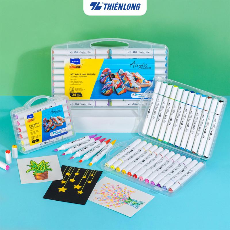Bút sơn/ Bút lông 12/24/36 màu - Acrylic Markers 2 đầu ngòi ThiênLong Colokit - Màu sắc tươi sáng Trang trí đa chất liệu