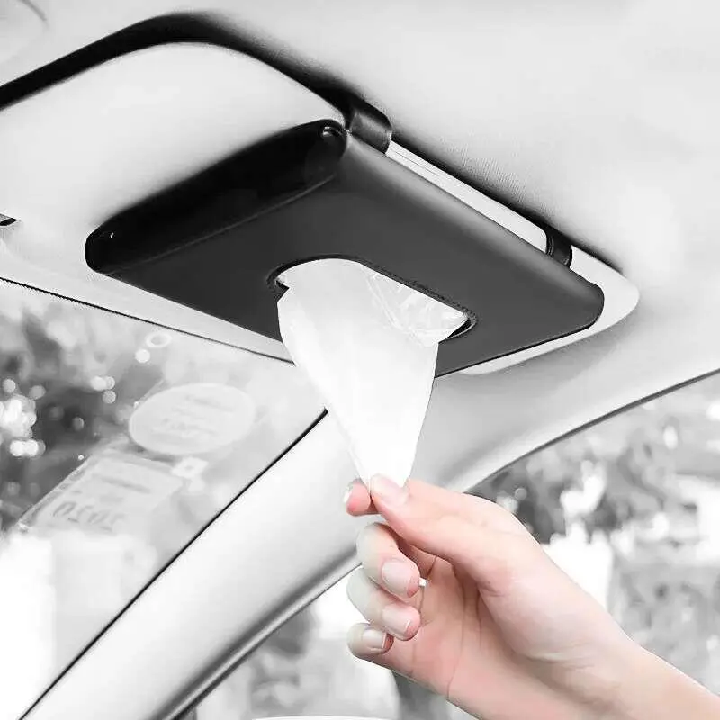 New PU Leather Box Truck Sun Visor Hanging Holder Car Tissue Boxes Auto Interior Storage Decoration Accessories