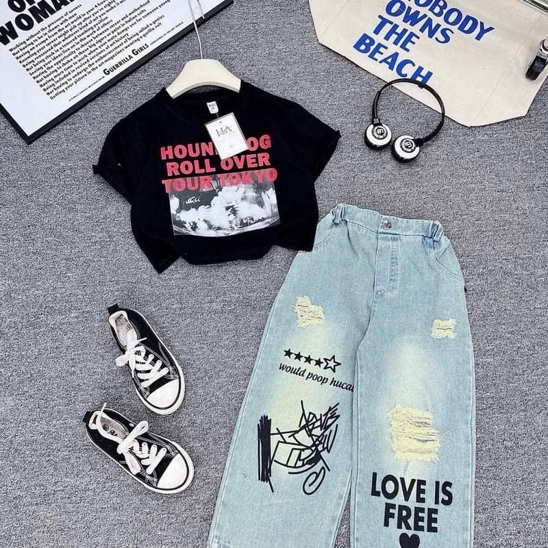 Bộ quần jeans áo phông  bé gái size đại 16-50kg 2