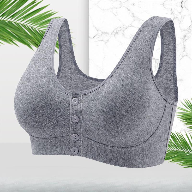 Solid color front button bra, insertable piece, button bra, soft cotton plus size vest style bra, women's middle-aged and elderly bra 1