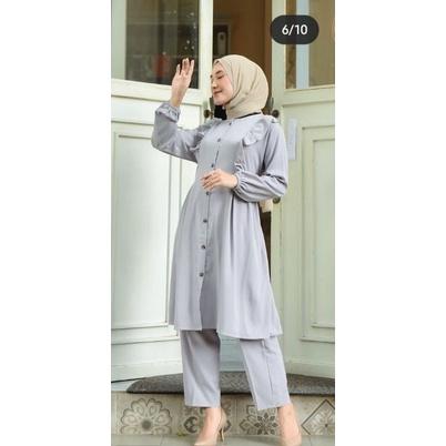 Humaira Set || Busui Friendly || Setelan Busui || Setelan Wanita || Setelan Viral Celana Kancing Karet Melar Muslim Panjang Tunik Kulot Shakila 5