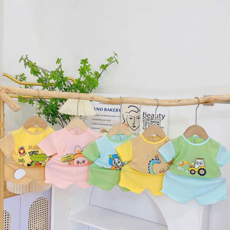 (Flash Sale)-LQ1-COMBO (5 tặng 1) bộ quần áo cộc tay phối màu in họa tiết hoạt hình chất Tăm Lạnh mềm mát cho bé từ 4-16kg (đi màu ngẫu nhiên) 8