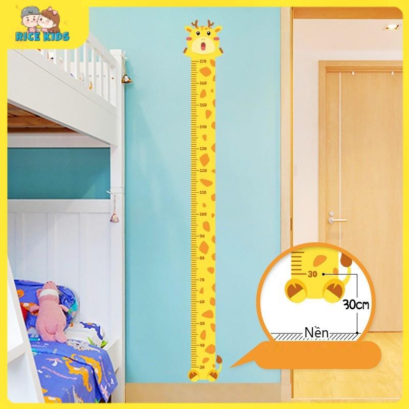 [ RICE KIDS _ Siêu thị  cho bé ] Decal dán tường thước đo chiều cao trẻ em bé hình con vật