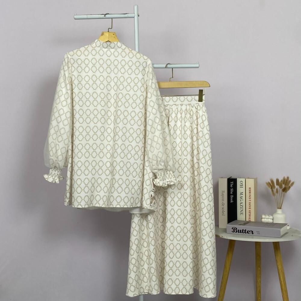 CHICMORE Setelan dua potong atasan dan rok bawah gaya baru dengan motif cetak