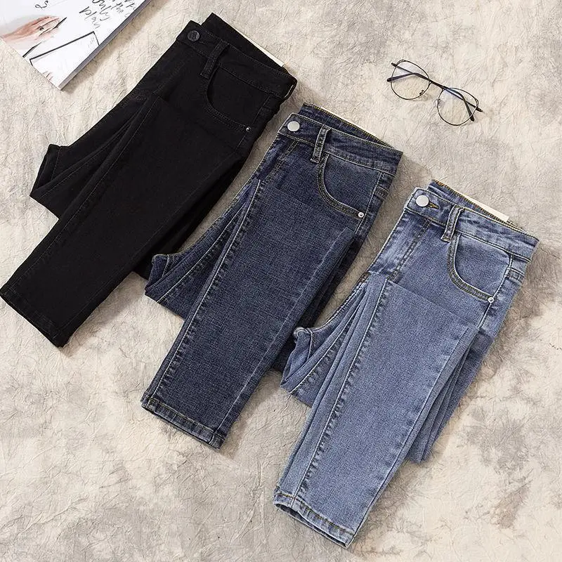 High waist jeans for women, slim fit, slim fit, new autumn skinny versatile ankle-length pants
