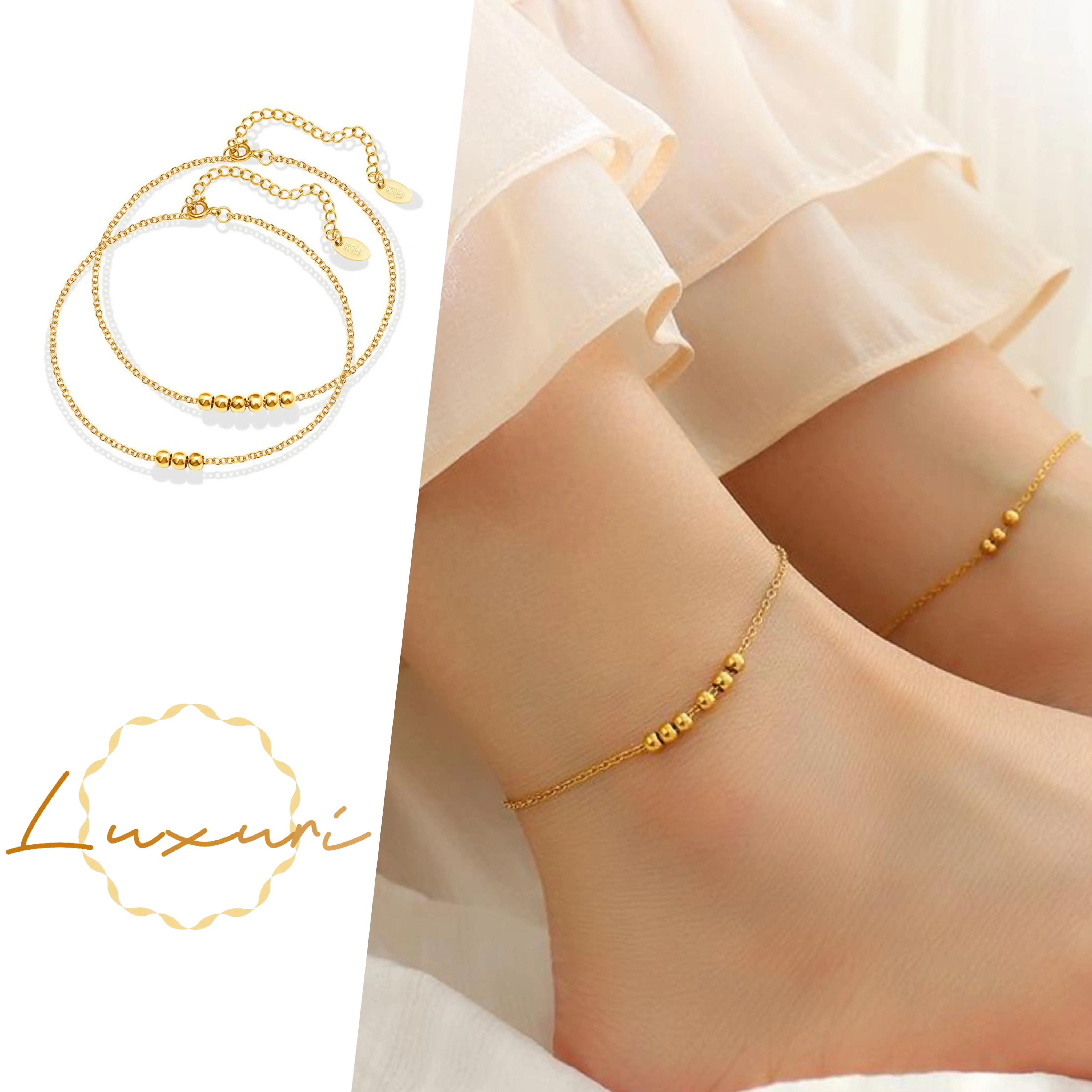 Early Spring Fashion Ins Style Small Beaded Versatile Fashion Anklet Titanium Steel High-Quality Foot Jewelry