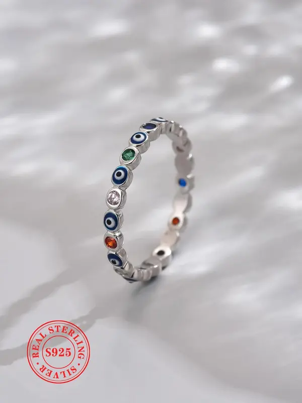 925 Sterling Silver Fashion Evil Eye Design Ring, Casual Simple Accessories for Women, Simple Jewelry for Party, Daily Decor, Trendy All-match & Exquisite Jewelry for Birthday Gift 0