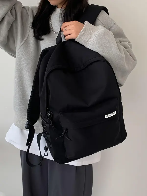 Unisex Casual Backpack with Zipper, Large Capacity Durable Schoolbag with Built-in Organizer, Simple Style Trendy Backpack for School & Travel 4