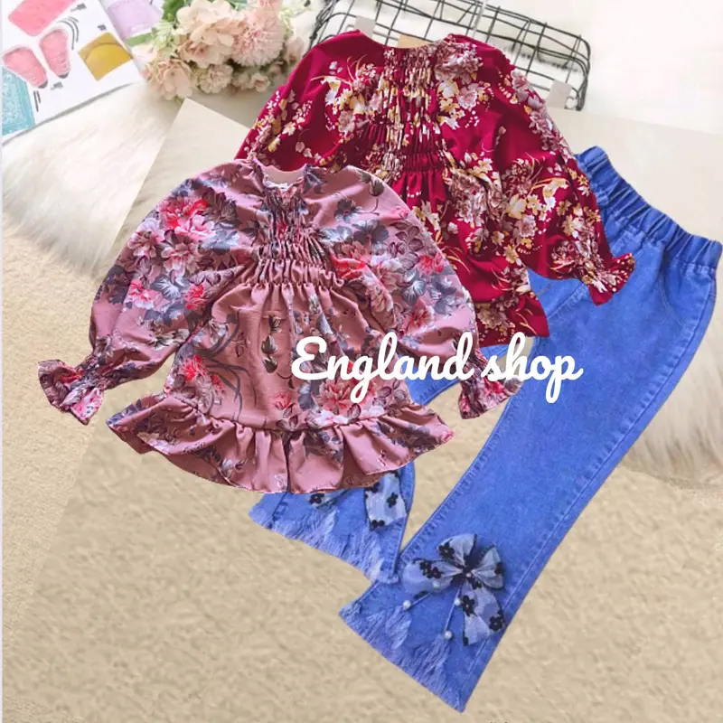 Baju anak perempuan import setelan jeans anak cewek import 1-10 tahun Katun 3