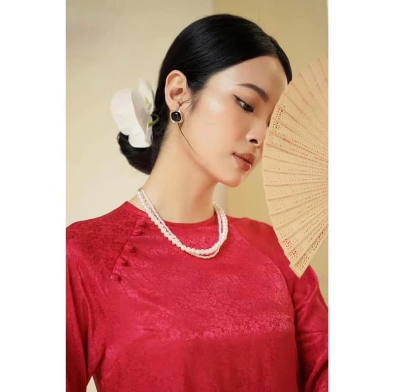 Áo Dài Tết, Áo Dài cách tân dáng xuông họa tiết vải gấm Cao Cấp ( kèm quần ) -Nhi 0