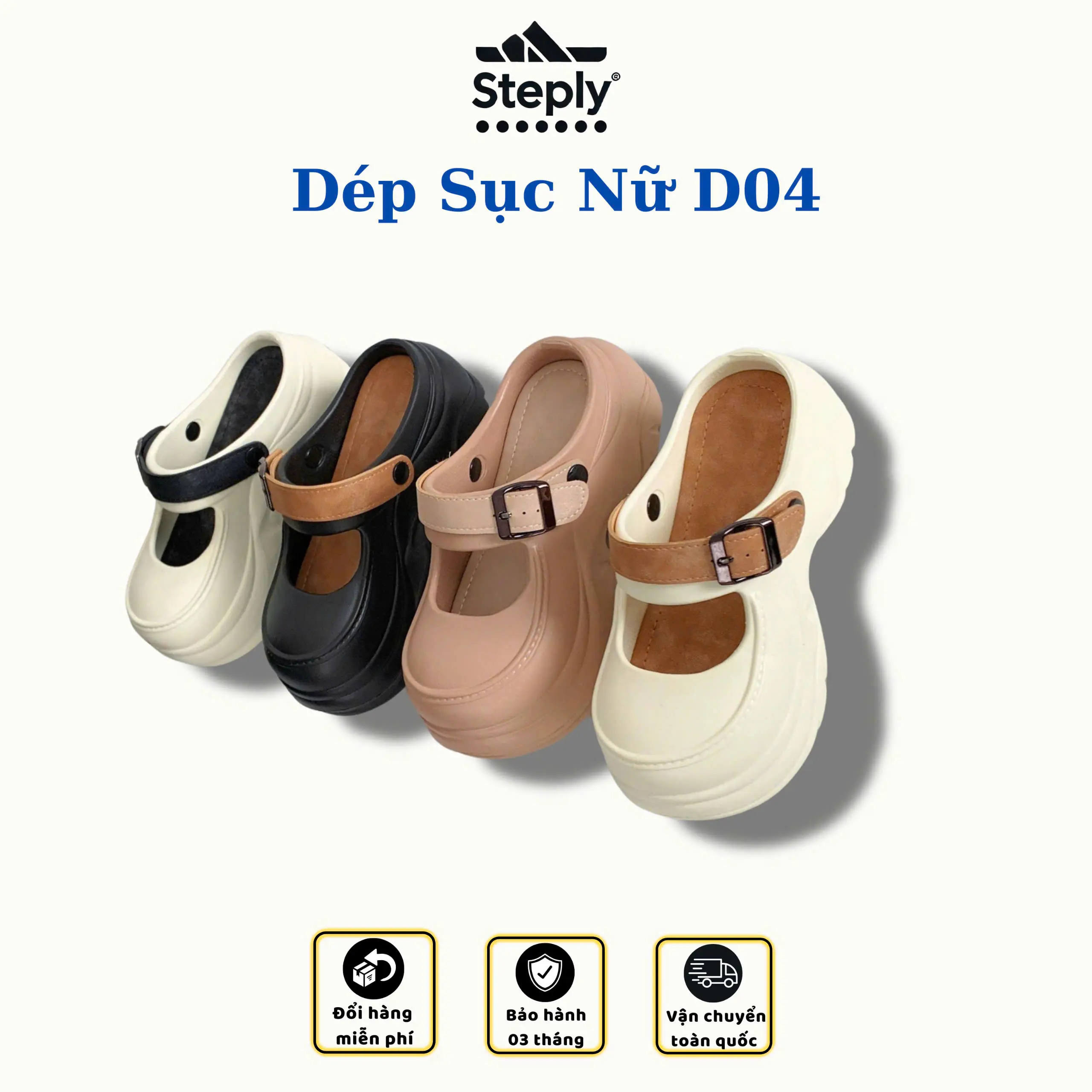 Dép Sục Nữ Steply Đế Cao 5.5cm Có Quai Hậu Phối 4 Màu Cá Tính D04
