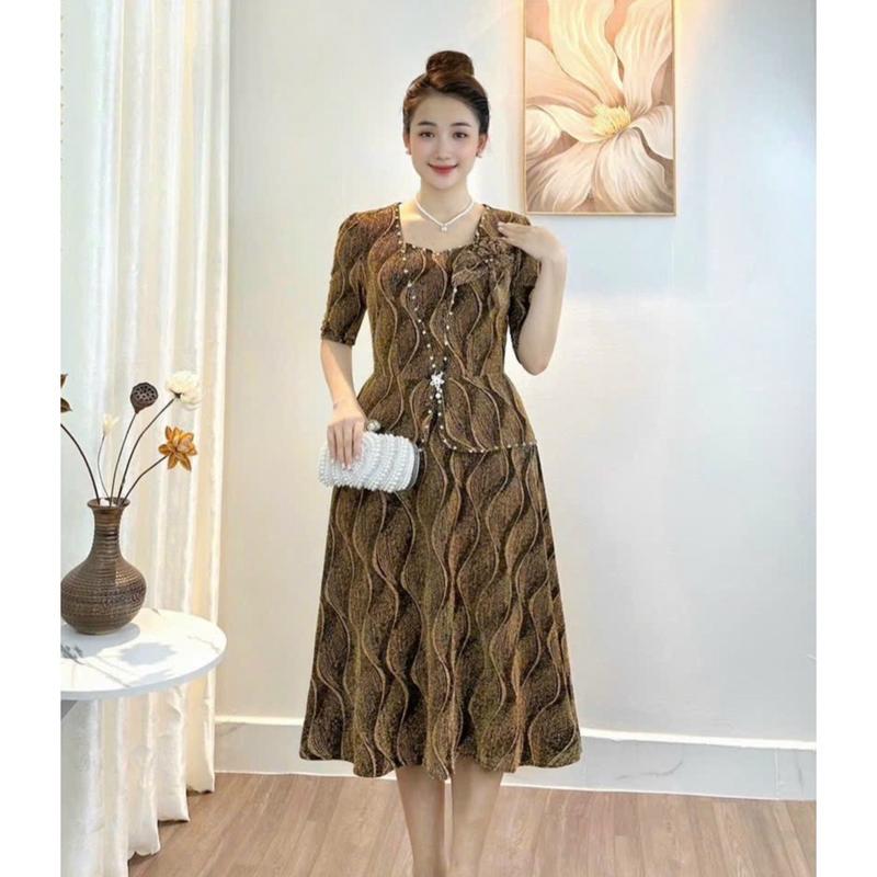 Đầm Đi Tiệc Mã HL618 Dáng Lững Chất vải Thun Nhũ Đính Đá DMC Cao Cấp Từ 50kg đến 75kg Dress Women midi váy kim 2
