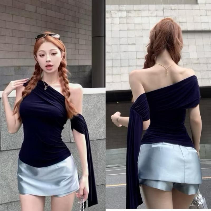 [Size S - XL] ÁO LỆCH VAI BUỘC NƠ TAY NGẮN - Áo kiểu nữ siêu thắt eo ôm body tôn dáng dễ phối đồ phong cách Nữ