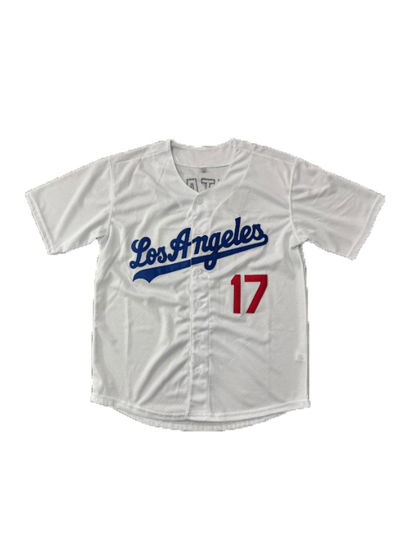 Product Introduction of Men's Letter & Figure Patched V Neck Baseball Jersey, Loose Casual Comfortable Breathable Button Front Short Sleeve Baseball Top for Daily Wear, Men's Sportswear for All Seasons 5