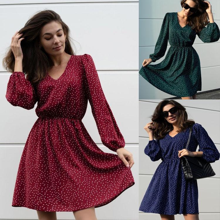 Casual Street Polka Dot Lace Up V Neck Cake Skirt Dresses Casual Street Polka Dot Lace Up V Neck Cake Skirt Dresses