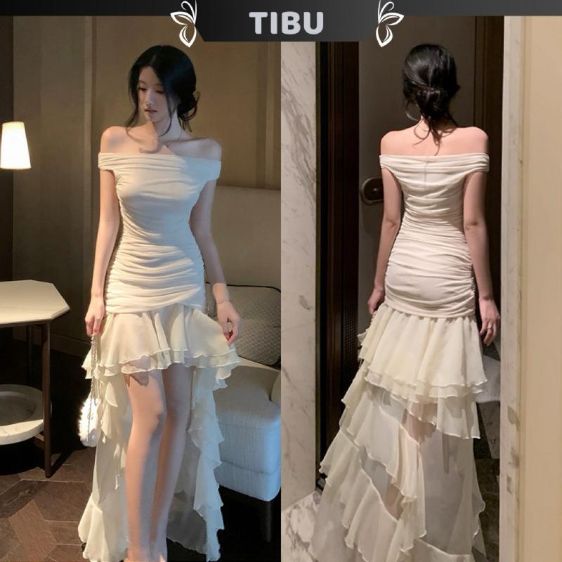  Đầm Body Trễ Vai Xoè Tầng TIBU Đầm Nữ Dáng Dài Tôn Dáng Đi Chơi Dự Tiệc Đều Xinh D525 