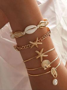 Pulsera Decorada con Estrella de Mar y Concha, Estilo Boho para Mujer, Joyería de Moda y Exquisita para Regalo de Cumpleaños
