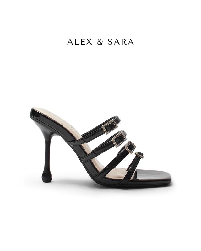  G04- Guốc mũi vuông 4 dây mảnh điểm nhấn khóa đá vuông thời trang 7cm Alex Sara 