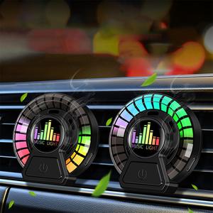 Car Air Freshener with Light, 4 Counts USB Powered Smart Music Sync RGB LED Light, Car Voice-activated Rhythm LED Light, Creative Air Outlet Decoration Accessories