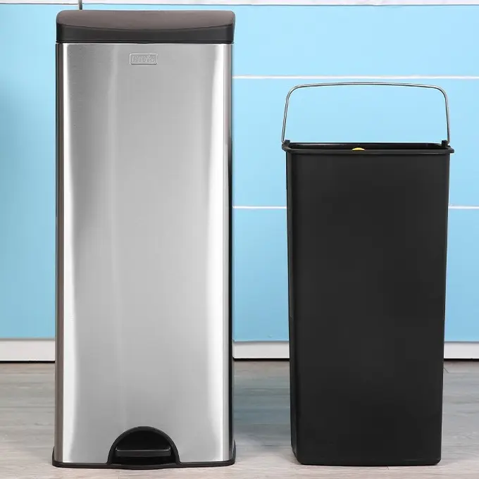 Thùng rác inox FITIS đạp vuông lớn 22L dùng trong nhà bếp phòng khách văn phòng
