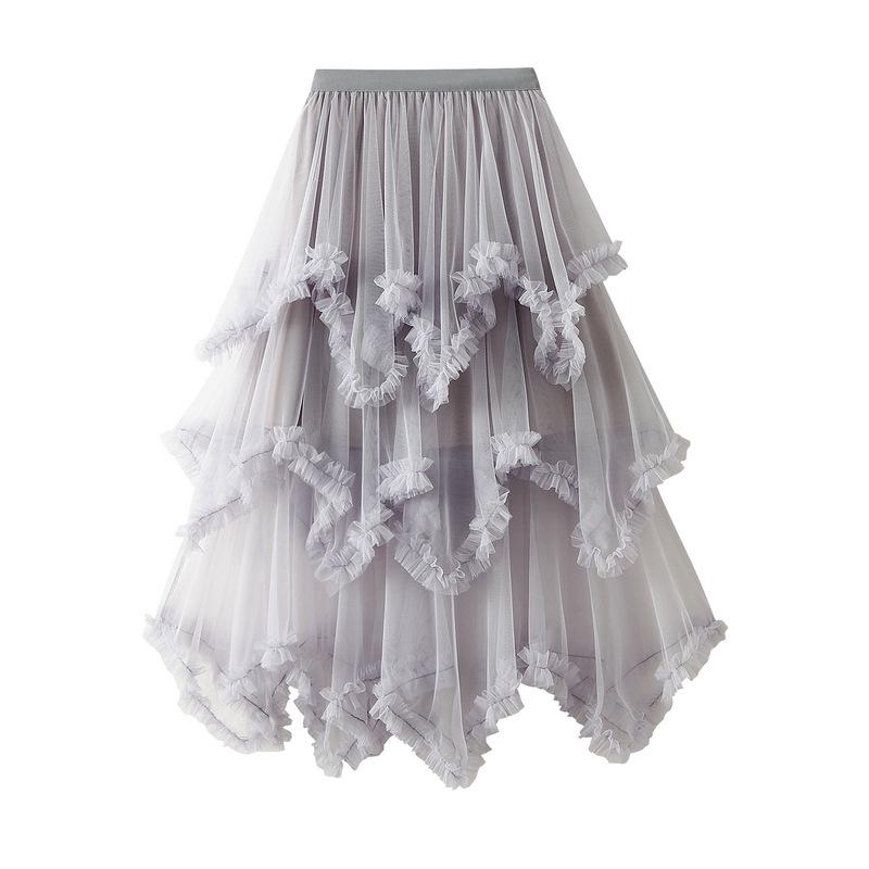 Product Introduction of Váy Bánh Lưới Bất Đối Xứng Dài Trung Bình Cạp Cao, Viền Lớn, Váy Gạc Cổ Tích Bồng Bềnh Váy Dài, 1279, Dành Cho Nữ, Gợi Cảm Và Hấp Dẫn, CH-TKSHOP Voan Women Voi Bo Chun 16