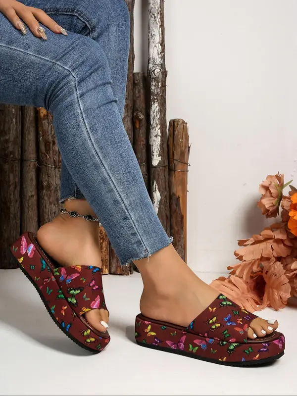 Women's Fashionable Butterfly Pattern Slippers, Casual Comfortable Flat Sandals for Beach, Outdoor, Daily Wear 6