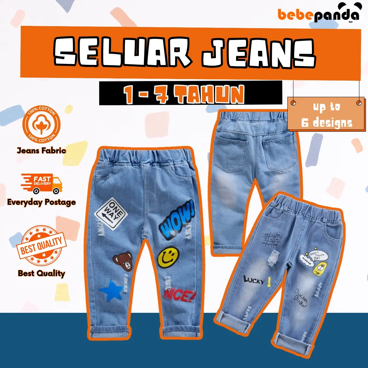 BEBEPANDA Seluar Jeans Budak Lelaki Perempuan Jeans Kids Girl Boy Kids Jeans Seluar Panjang Budak