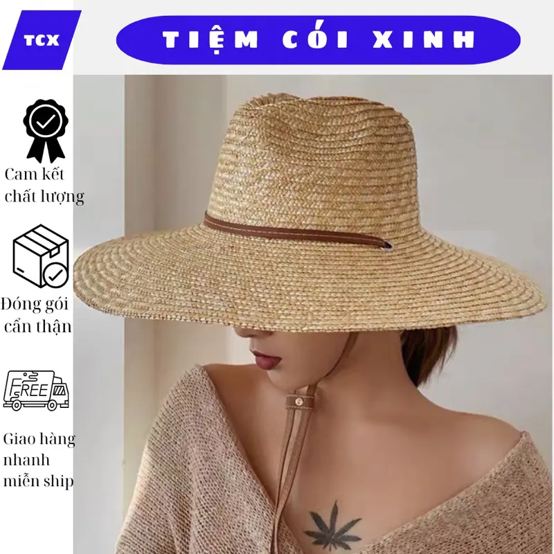 Mũ cói cao bồi nón cói dây da vành rộng đi biển form đẹp chuẩn hàng loại 1 Quảng Châu - Hàng có sẵn- Đóng thùng đảm bảo