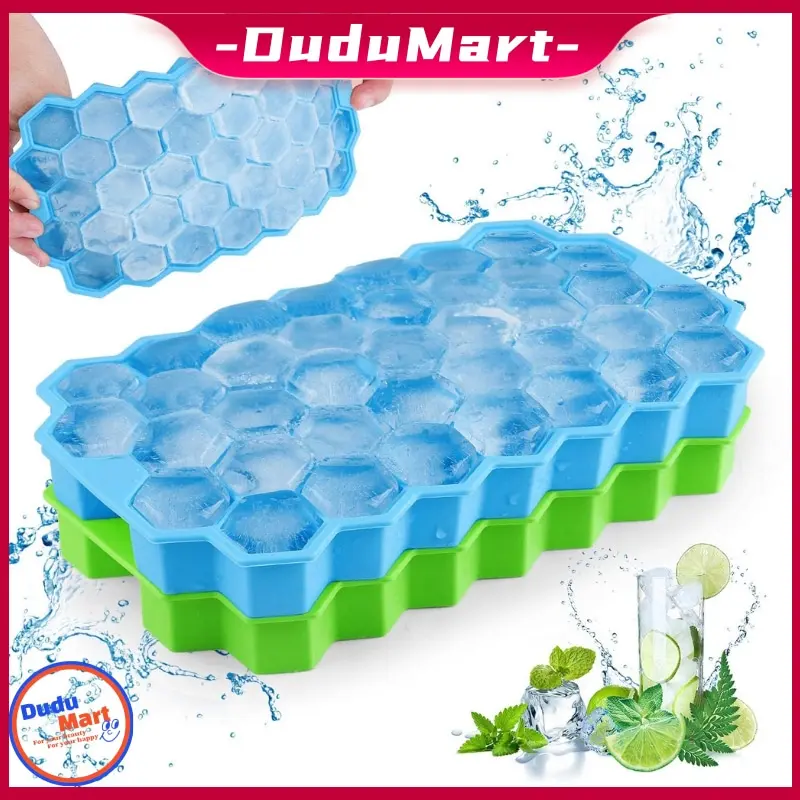 DuduMart Ice Cube Trays with No-Spill Removable Lid Easy-Release Silicone 37 Grid Ice Cube Molds COD