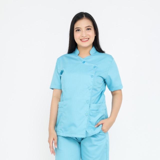 Mediscrub Setelan Baju Celana Medis Kerah Shanghai Lengan Pendek Wanita 7