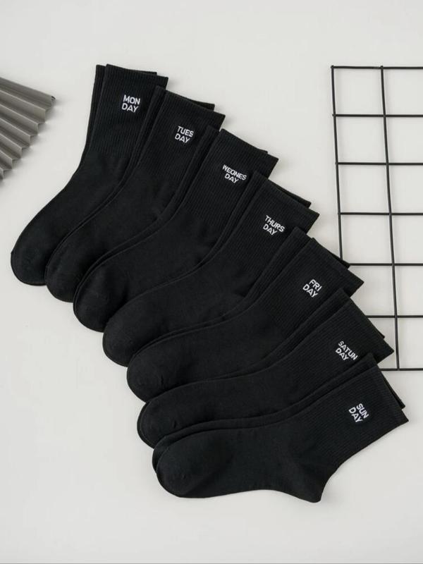 Women's 7 Pairs Letter Print Crew Socks, Casual Moisture Wicking Socks, Soft Comfy Breathable Socks For All Seasons Daily Wear 0