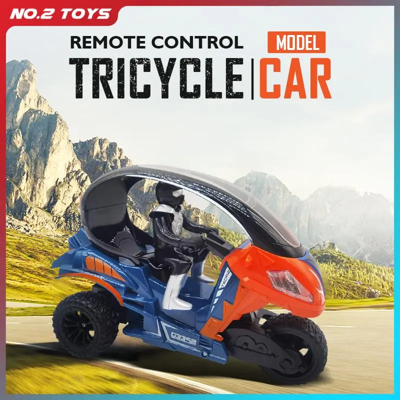 2.4G Remote Control Tricycle Stunt Motor Car Spray High Speed RC Three-Wheeled Motorcycle Colorful Light with Rider Doll Kid Toy
