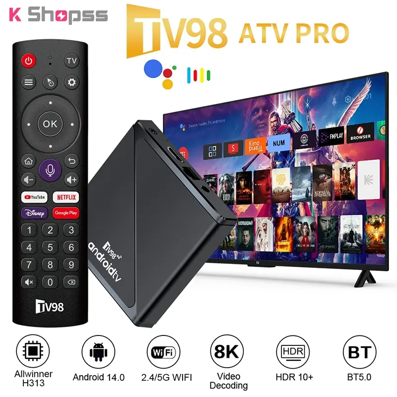 Android TV98 ATV Pro Smart TV Box 16G+256GB,Có chức năng Bluetooth,Cài đặt sẵn monstertv,smarttube,SportsTV,Youtube... 0