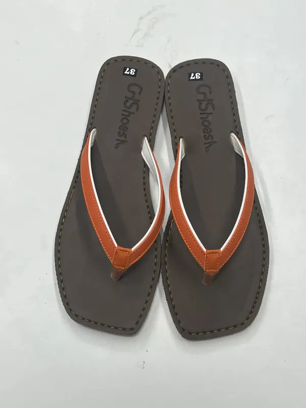 GHShoes VD10 - Dép nữ kẹp phối màu trắng đế bằng mũi vuông mùa hè  Mùa đông Trong nhà Ngoài trời DéP Sandal GiàY cờ rốc quai 6
