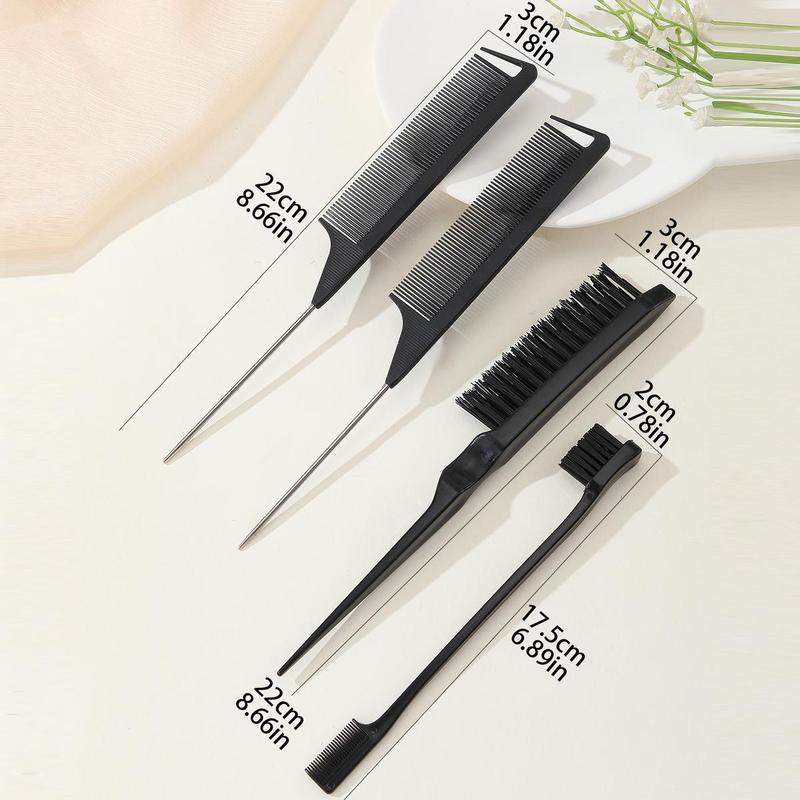 Professional Durable Flexible Hair Comb Set, 4 Counts Rat Tail Combs and Hair Brush, Hair Styling Combs Hair Brushes for Women, Girls, Men, Stylists 8